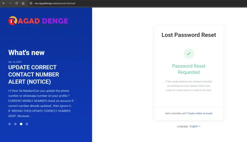 password reset page 2 of RAGAD DENGE