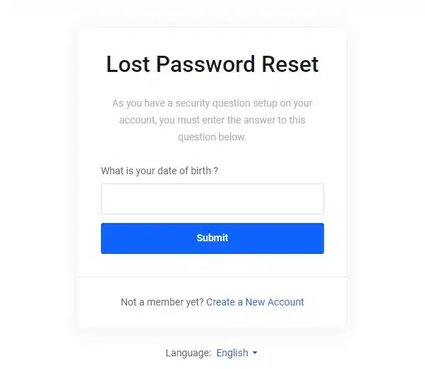 reset password page 3 date of birth