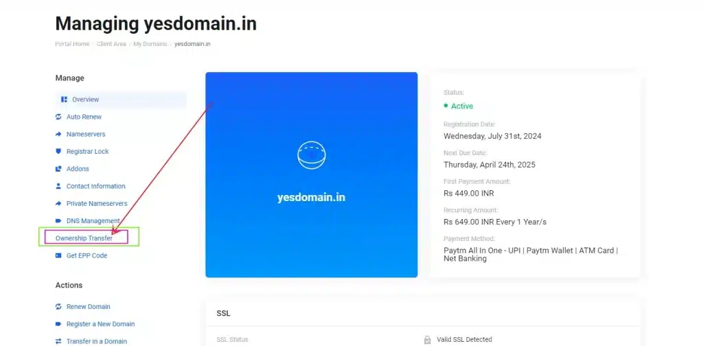 How to Instantly Transfer a Domain to Another Account Using the Ownership Transfer Option 1 yes domain ownership transfer option