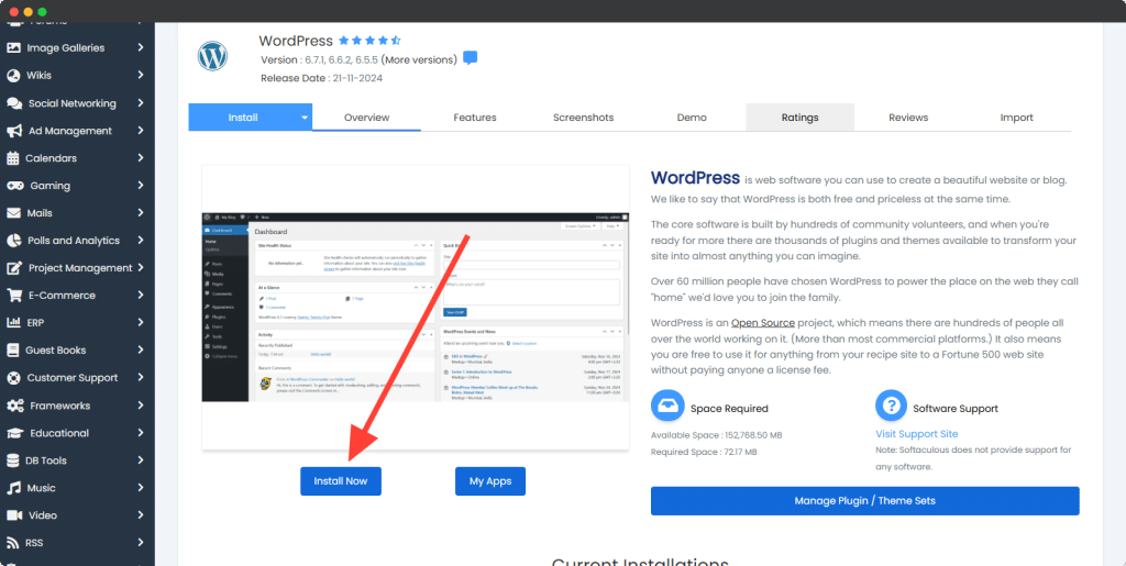 Install Now wordpress yes domain