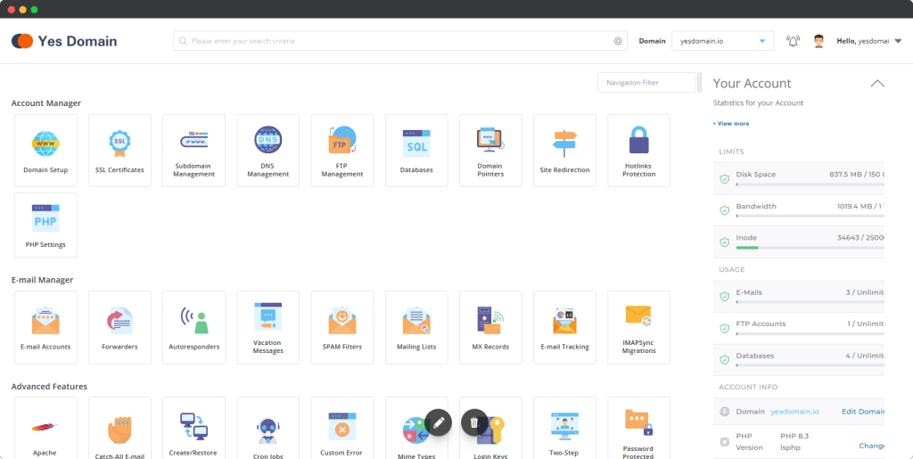 YEs Domain Hosting Control Panel